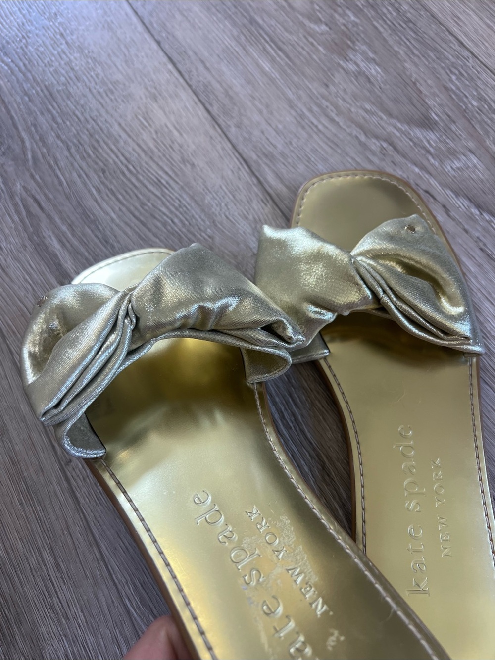 Kate Spade Metallic Gold Bikini Slide Sandals - Picture 13 of 14